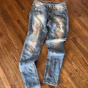 Skinny Jeans with Hand Painted Flowers 👖 Size - 2